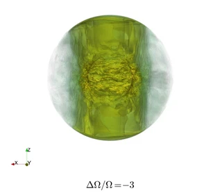 Small-scale turbulent structures generated at the inner boundary layer of a spherical Couette flow